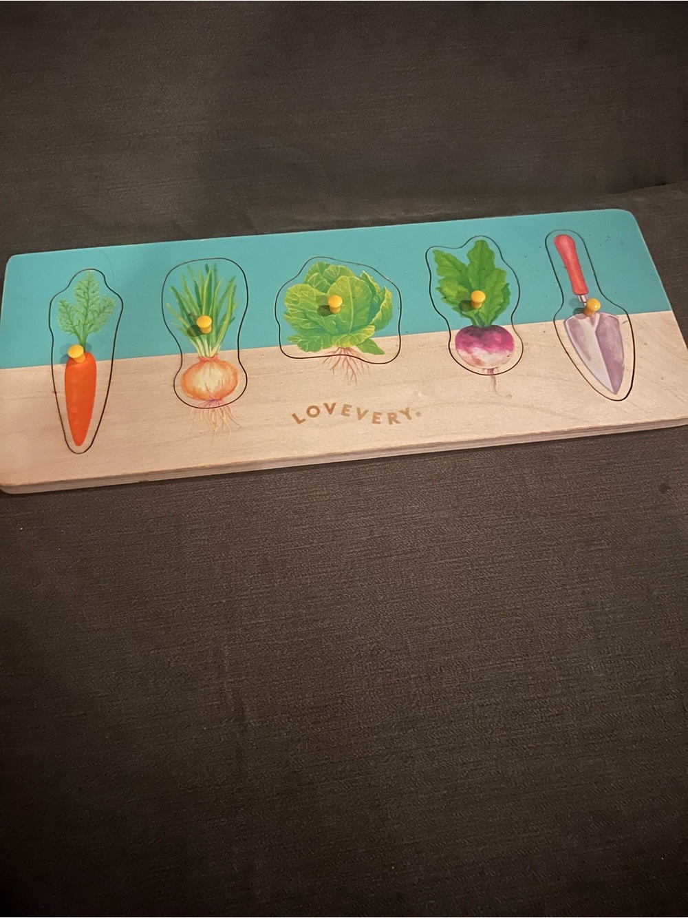 Lovevery Wooden Garden Vegetables Puzzle - Teal and Natural